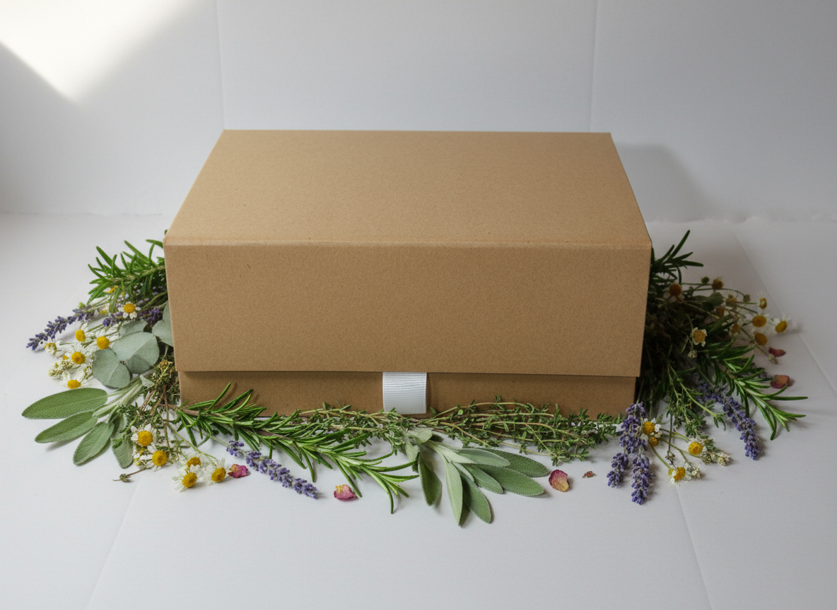 Kraft gift box with herbs