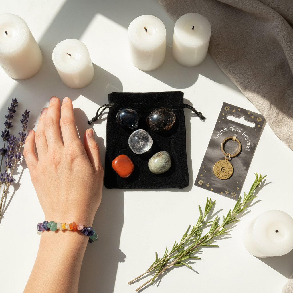 Person wearing bracelet with accurate keyring on card
