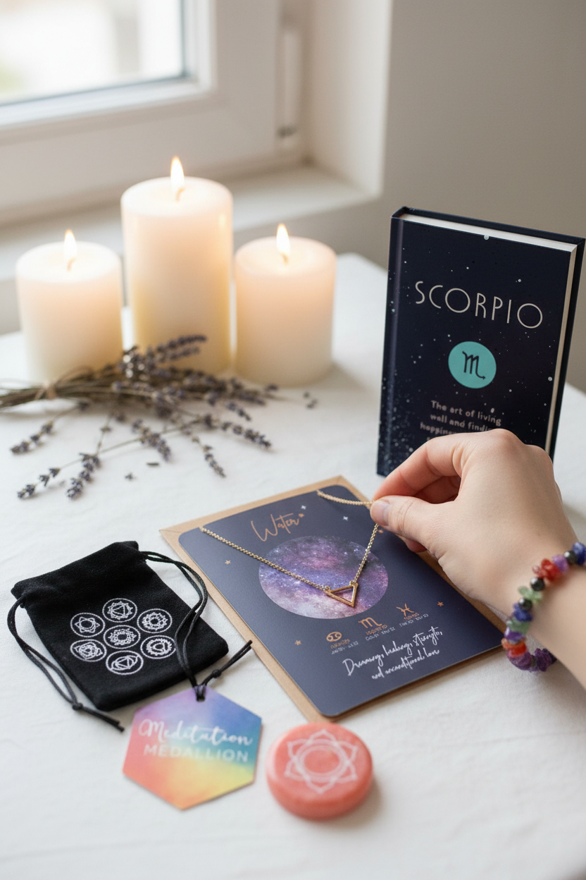 Person wearing bracelet with accurate Water necklace card from reference