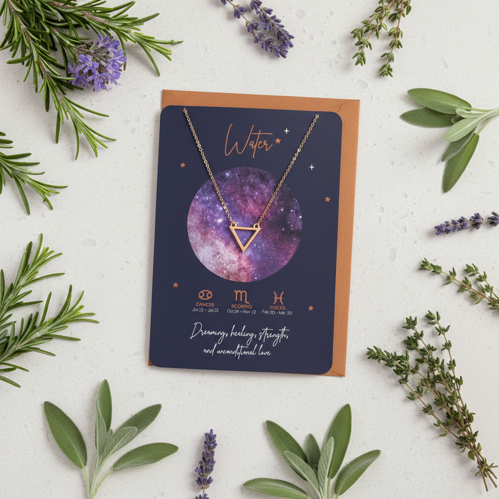 Water element zodiac necklace with herbs